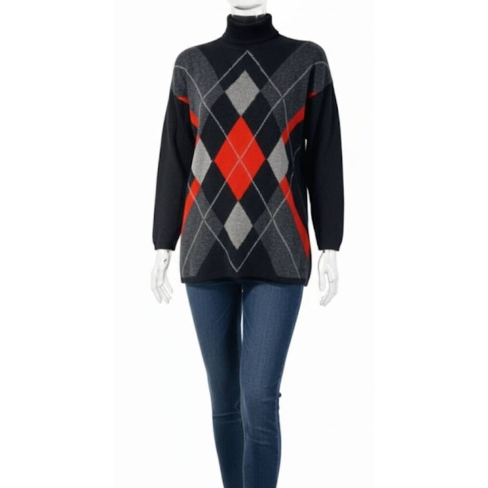 valrie stevens vintage women medium sweater wool rabbit hair red black mockneck